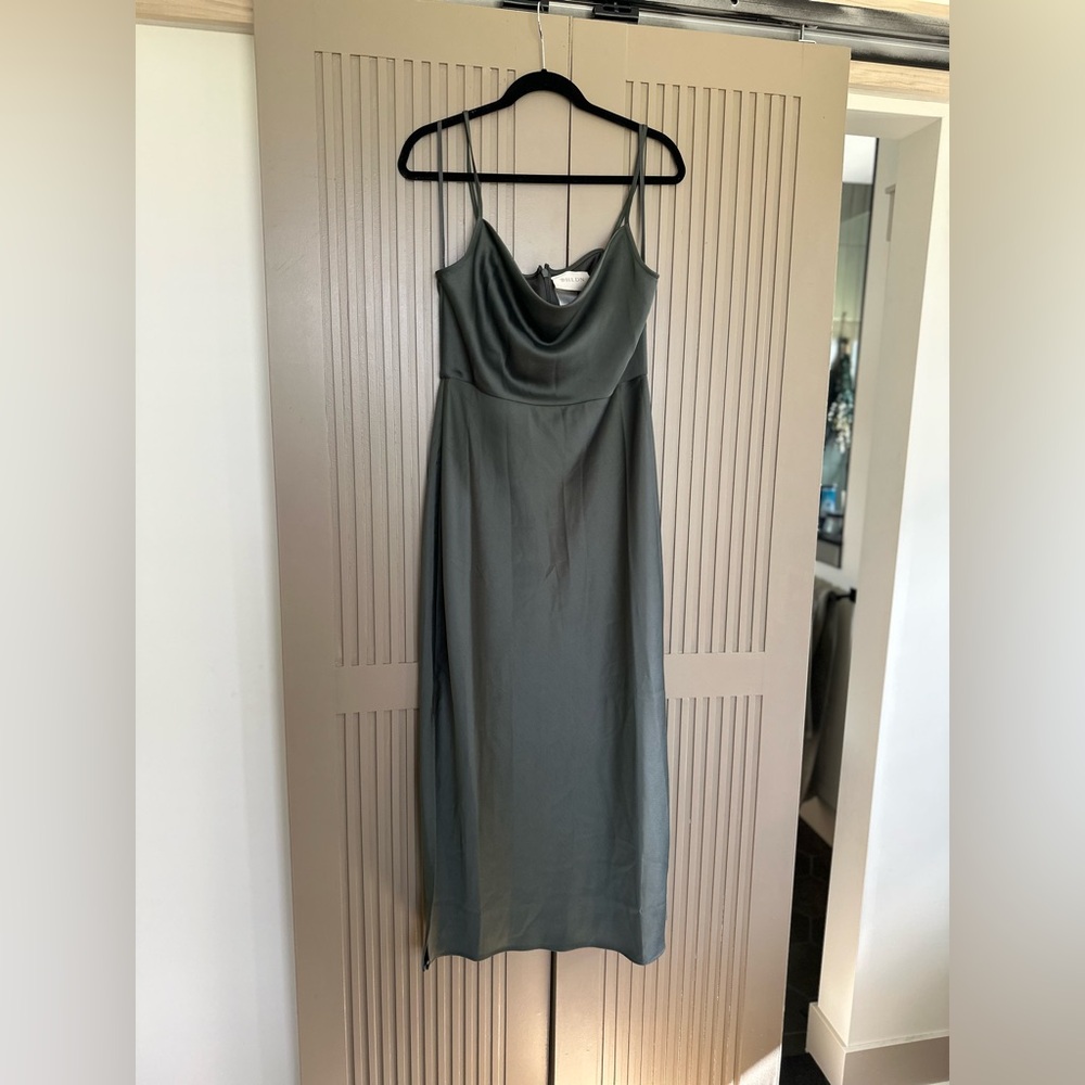 BHLDN Forest Green Satin Midi Dress